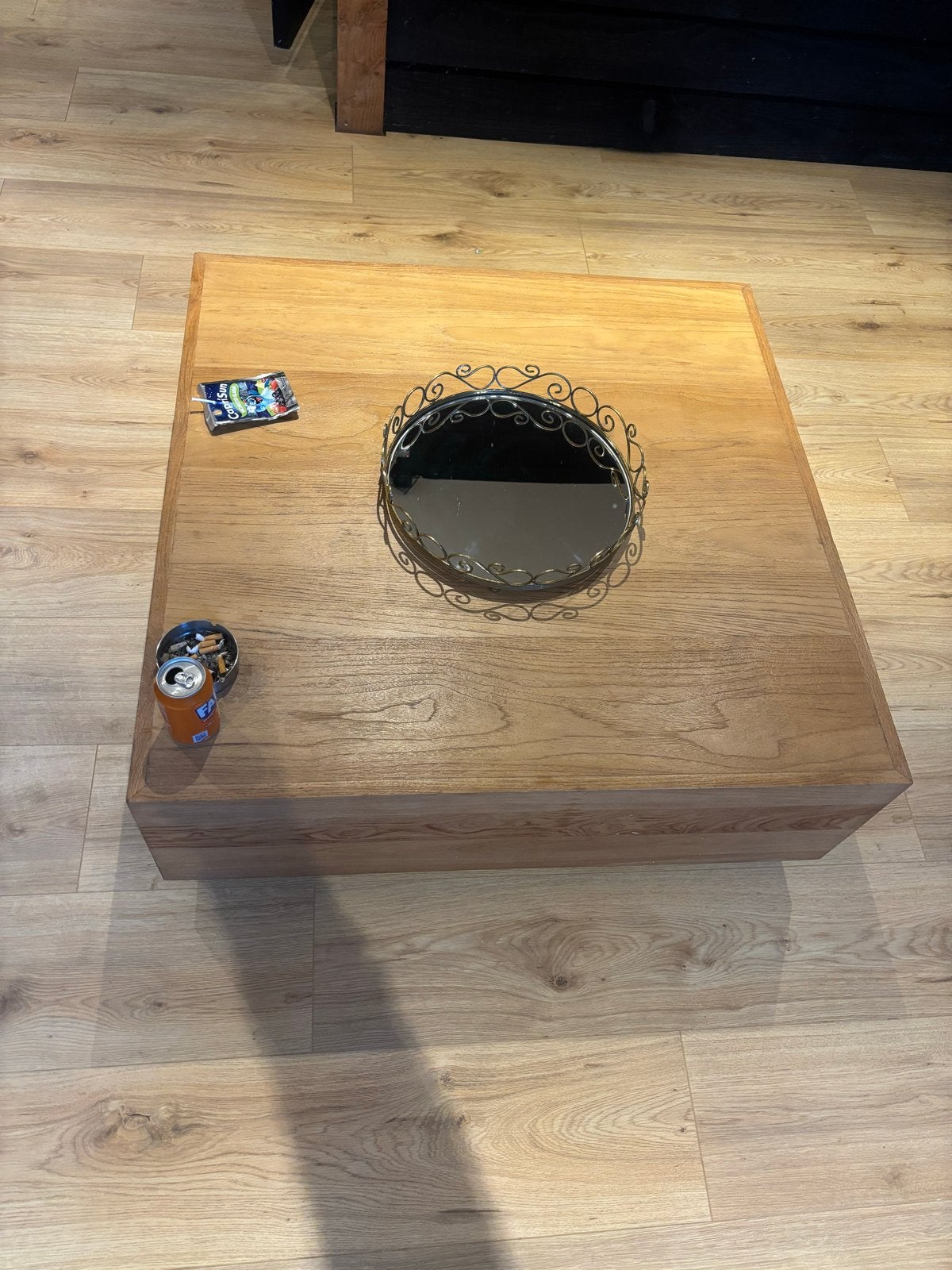 Houten salontafel 1x1 meter, Huis en Inrichting, Tafels | Salontafels, Gebruikt, 100 tot 150 cm, Vierkant, Ophalen of Verzenden