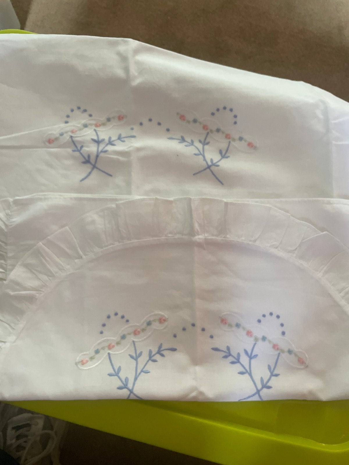 Ouderwets wiegenlaken met sloopje, blauw, roze, wit, Ophalen of Verzenden, Gebruikt, Jongetje of Meisje