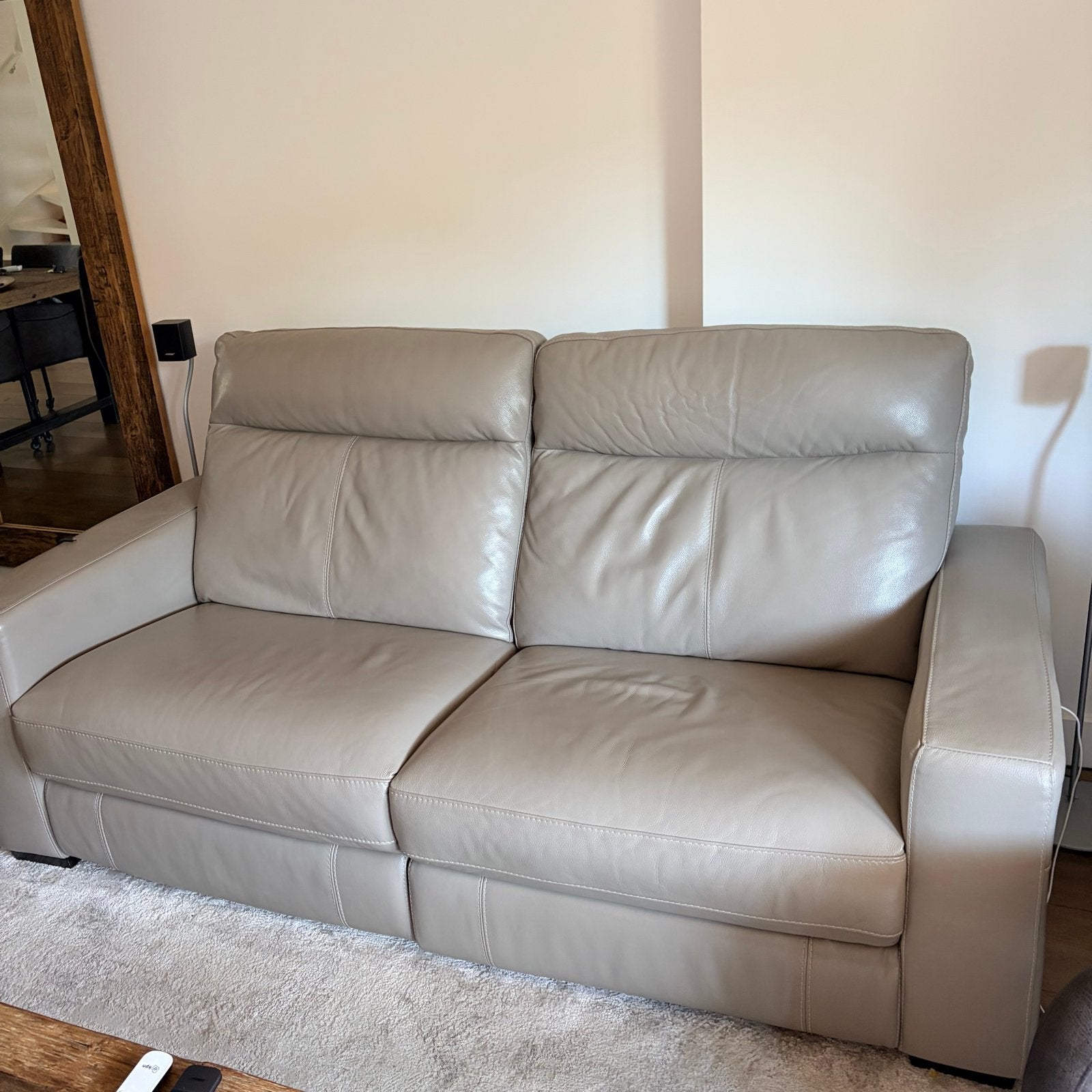 Leren 2,5-zitsbank met elektrische relaxfunctie en USB, Ophalen, Gebruikt, Driepersoons, Rechte bank