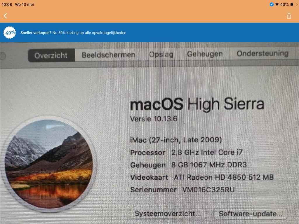 Imac 27” 2009 I7, Computers en Software, Apple Desktops, Zo goed als nieuw, iMac, SSD, 3 tot 4 Ghz, Ophalen of Verzenden
