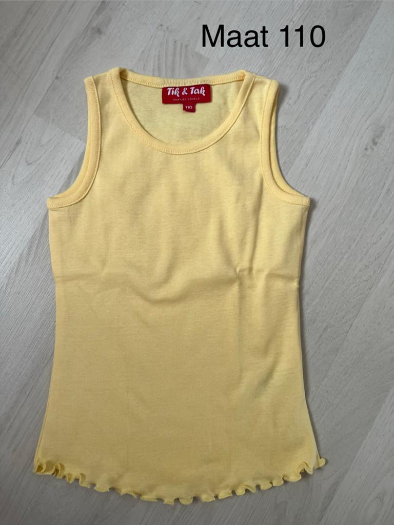 Geel shirtje zonder mouwen, maat 110, met leuk randje, Kinderen en Baby's, Kinderkleding | Maat 110, Ophalen of Verzenden, Zo goed als nieuw