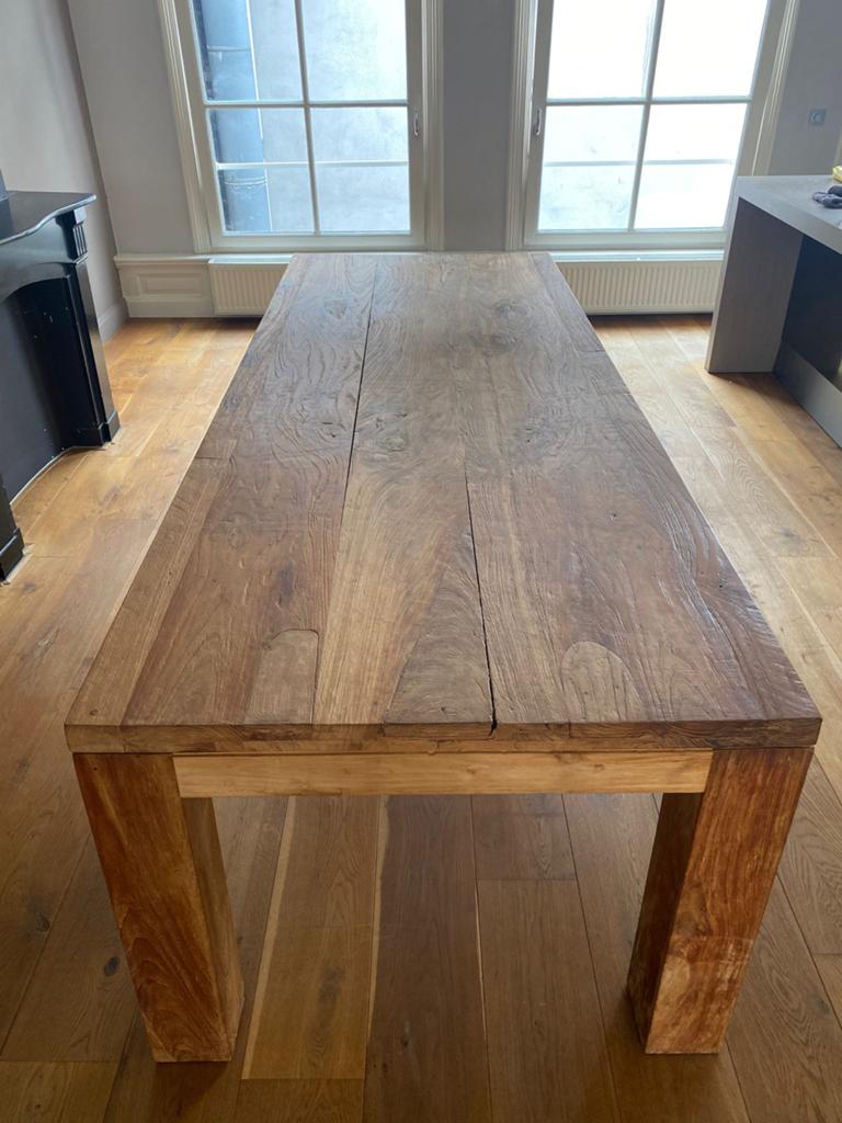 Robuuste houten eettafel, Huis en Inrichting, Tafels | Eettafels, Ophalen, Gebruikt, Vijf personen of meer, 200 cm of meer
