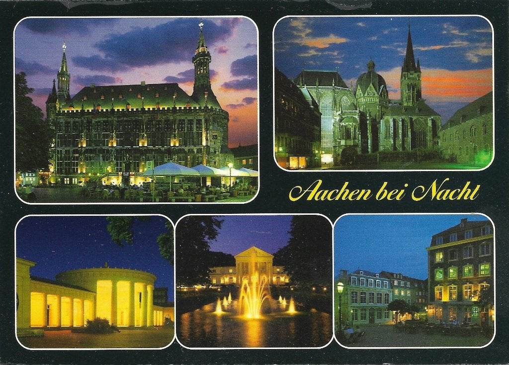 Ansichtkaart  	Aken (Duitsland)	bij nacht	5-luik, Verzamelen, Verzenden, 1980 tot heden, Gelopen, Duitsland