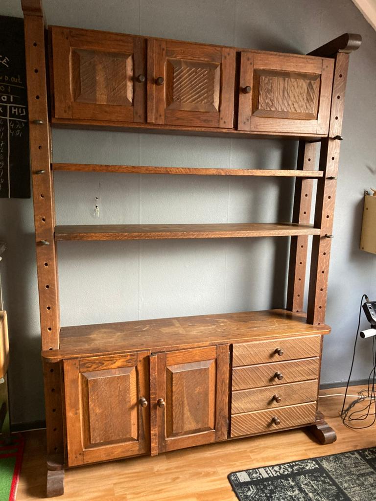Eiken kaaskast met kasten, lades en planken, Ophalen, Gebruikt, Eikenhout, Met deur(en)