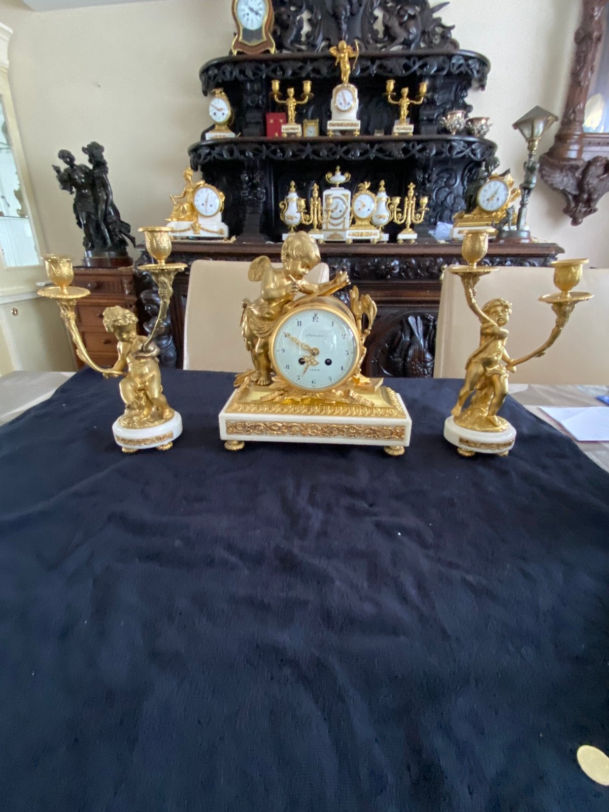 Mooi brons klokkenstel met kandelaars, Ophalen of Verzenden
