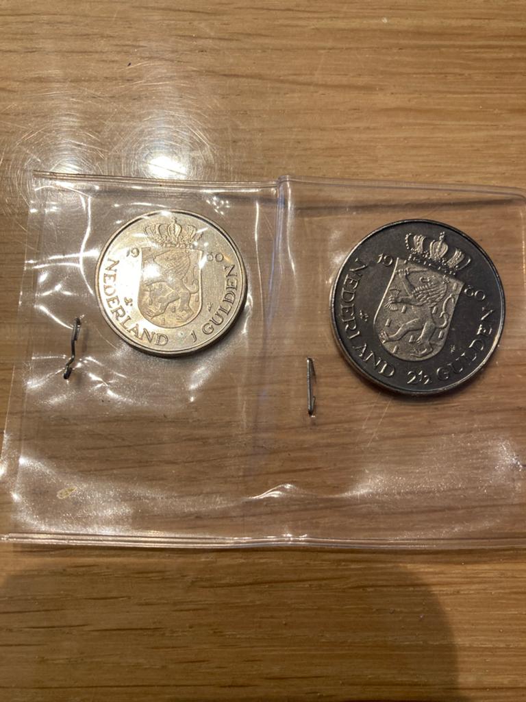 Set van 2 Nederlandse munten: 1 Gulden en 25 Cent, Ophalen of Verzenden, Koningin Juliana, Overige waardes, Setje