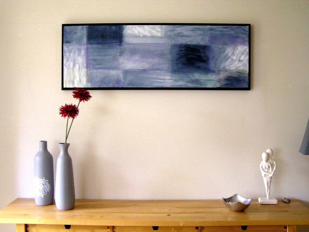 Abstract met lijn op linnen doek met baklijst, Antiek en Kunst, Ophalen of Verzenden