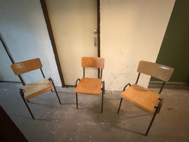 Vintage schoolstoelen - 3x, Huis en Inrichting, Stoelen, Ophalen, Gebruikt, Vintage/industrieel, Hout
