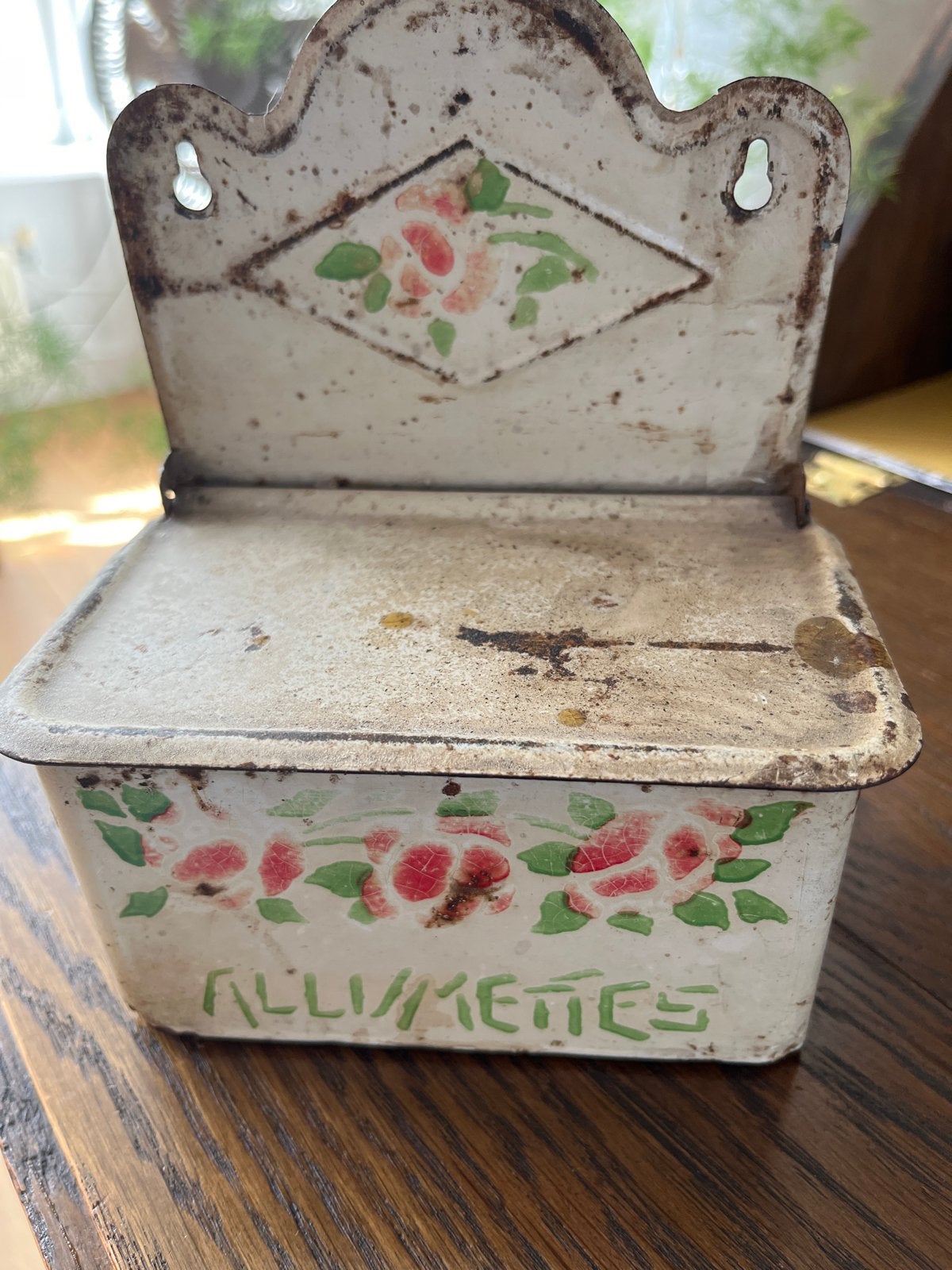 Vintage geëmailleerde lucifershouder met bloemmotief, Ophalen of Verzenden