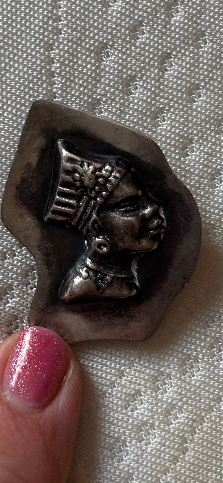 Vintage Sterling Zilveren Broche - Nefertiti Profiel, 10g, Ophalen of Verzenden, Gebruikt, 4 tot 7 cm, Zilver