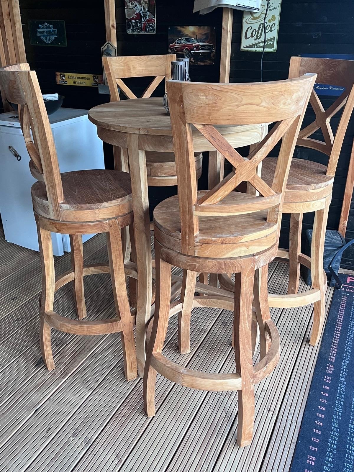 Houten barkrukken met draaibare zitting- zo goed als nieuw, Huis en Inrichting, Ophalen, Met voetsteun, Zo goed als nieuw, 90 cm of meer