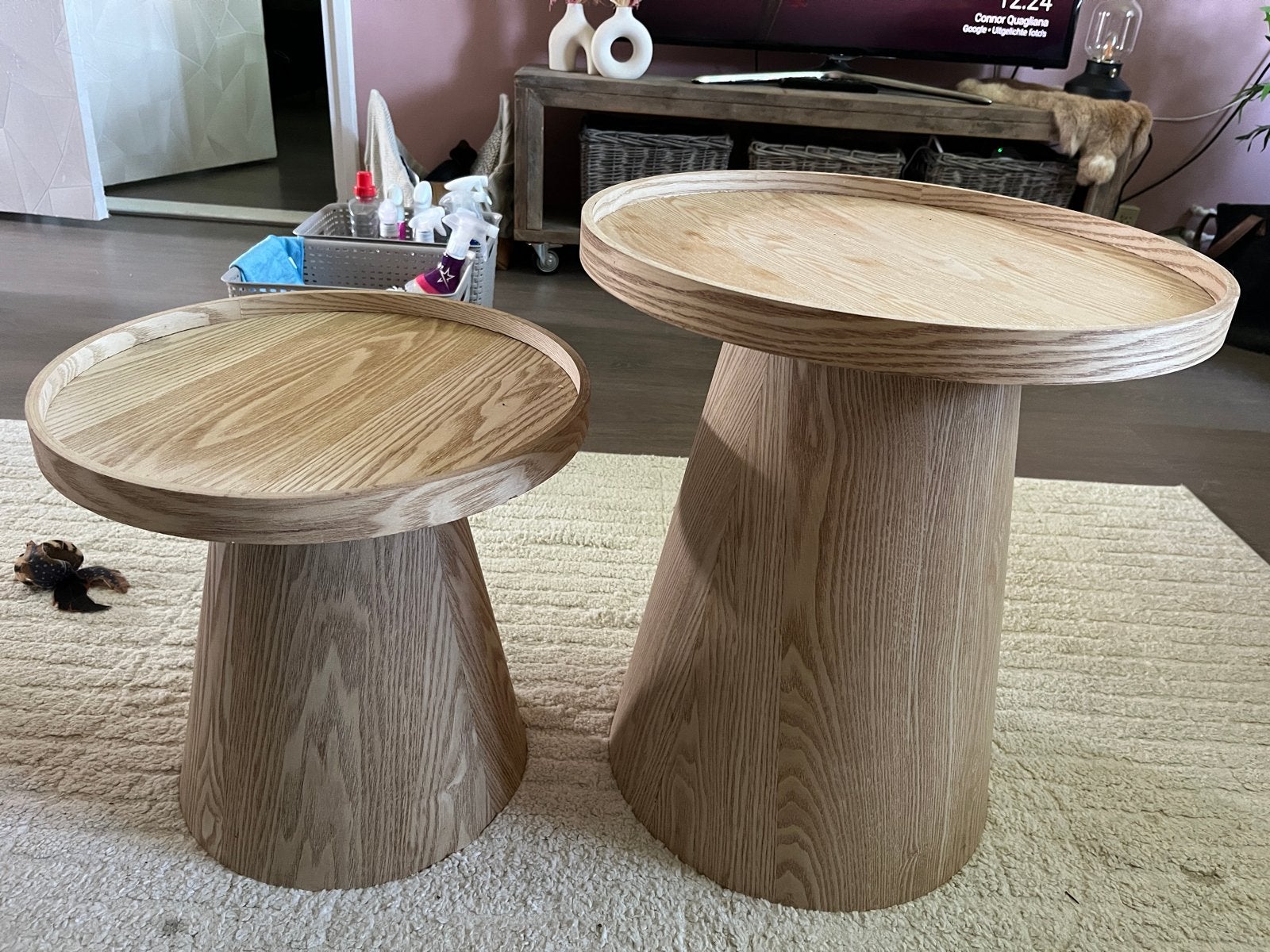 Set van 2 houten bijzettafels - Nieuwstaat, Minder dan 55 cm, Rond, Zo goed als nieuw, Hout