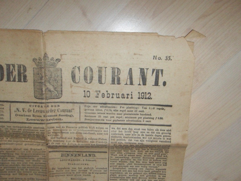 Leeuwarder Courant 10 februari 1912, Ophalen of Verzenden, Zo goed als nieuw