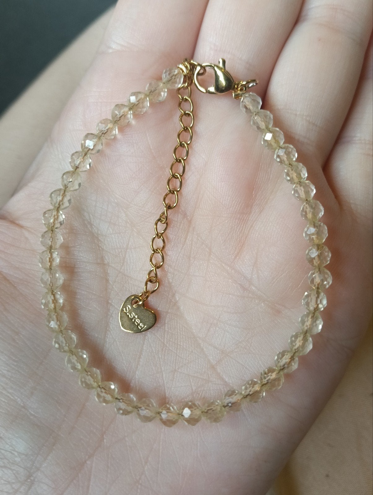 Hoge kwaliteit facet Citrien edelsteen armband - stainless s, Met bedels of kralen, Staal, Geel, Nieuw