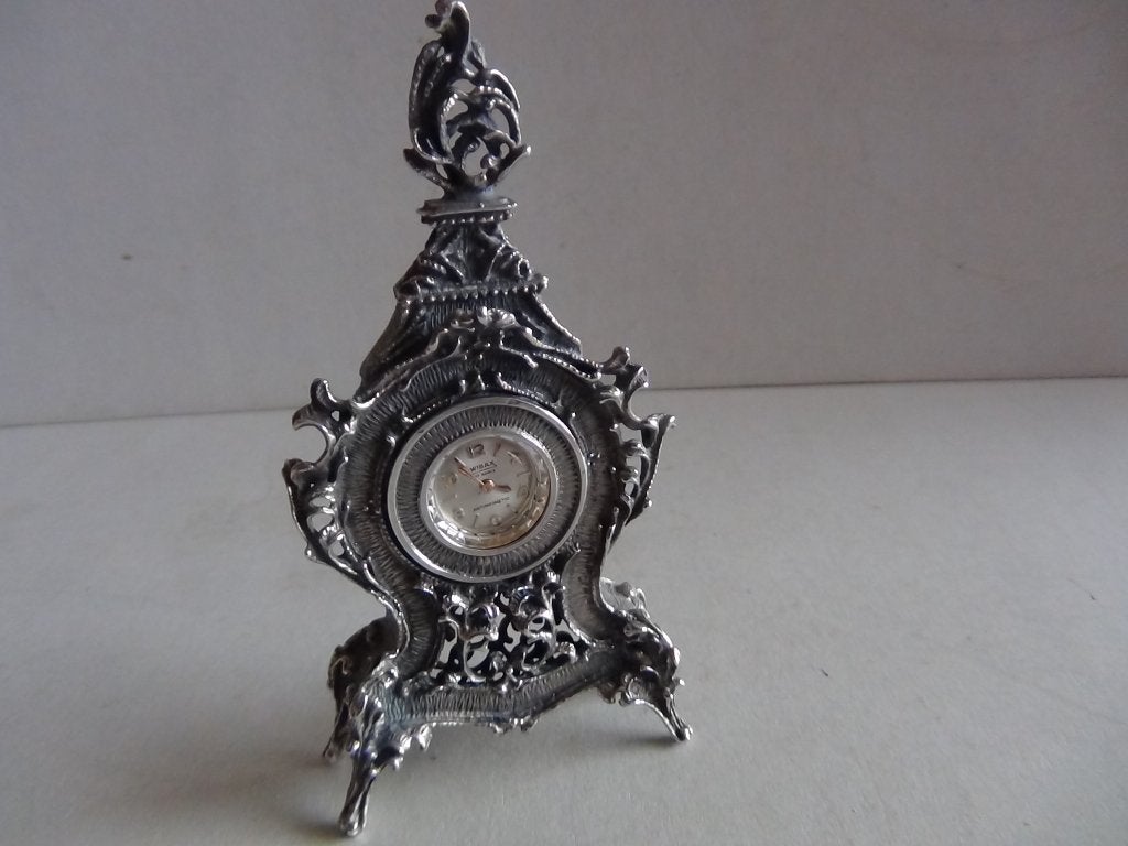 Miniatuur zilver FD4 staand klokje zilveren miniaturen, Antiek en Kunst, Verzenden, Zilver