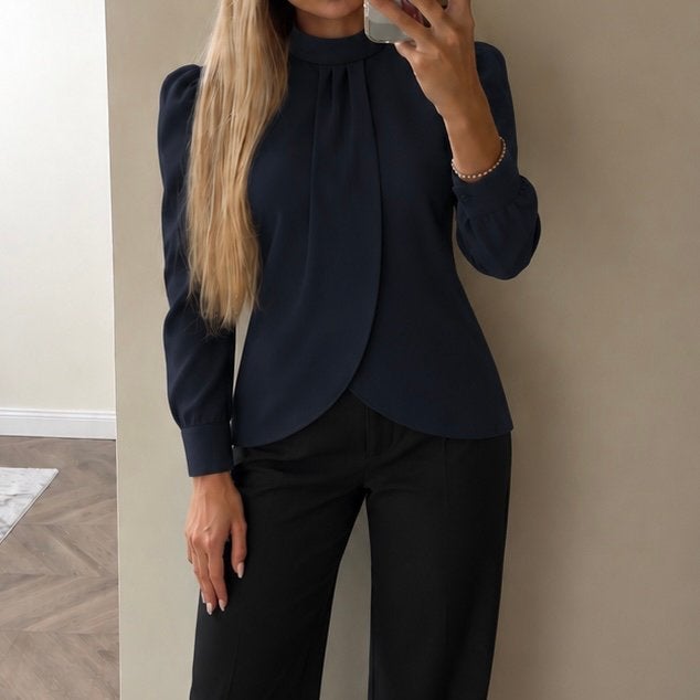 Dante 6 donkerblauwe blouse met hoge hals, Verzenden, Zo goed als nieuw, Maat 36 (S), Blauw