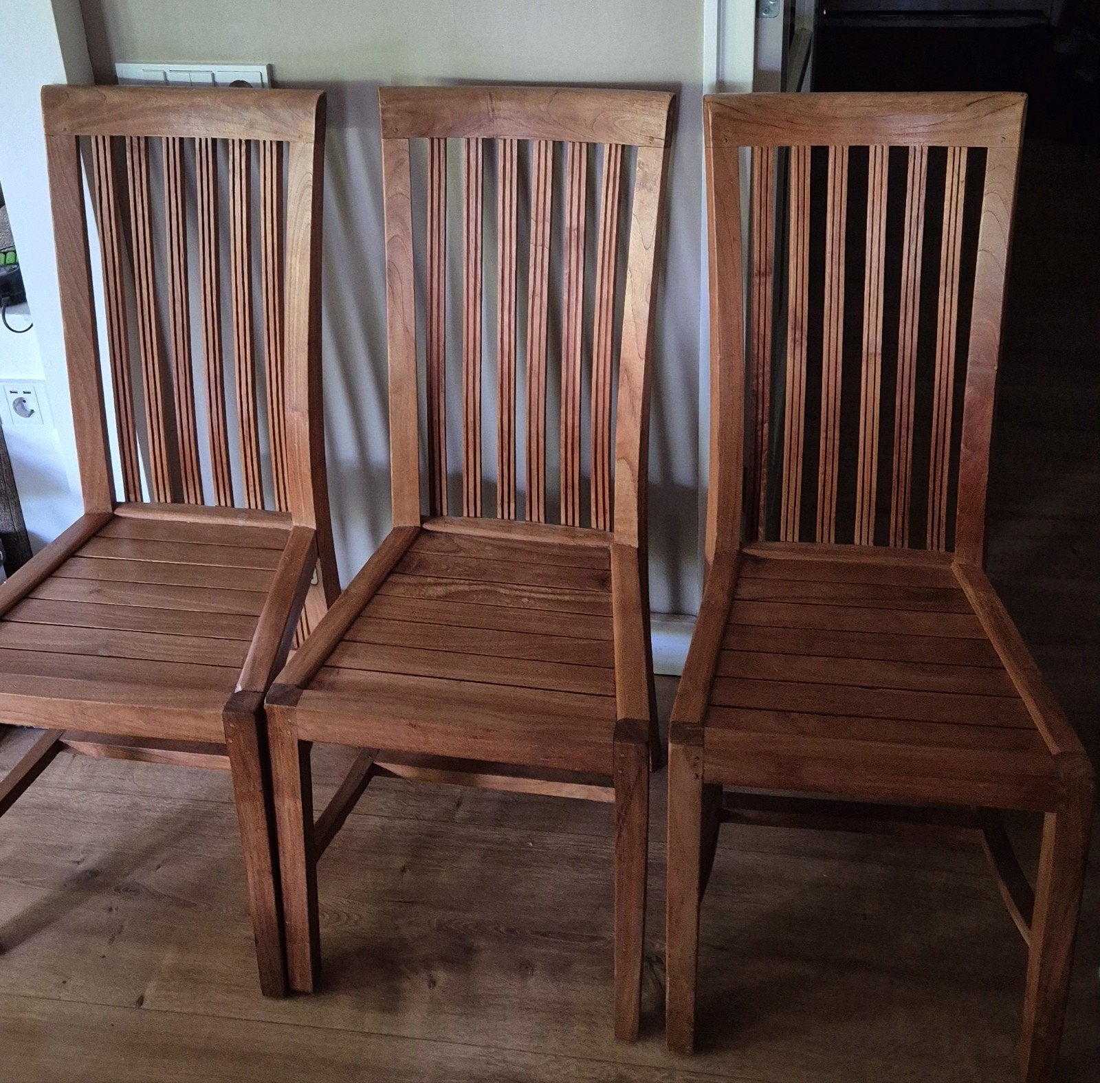 teakhouten stoelen 3 stuks, Ophalen, Gebruikt, Bruin, Vijf, Zes of meer stoelen