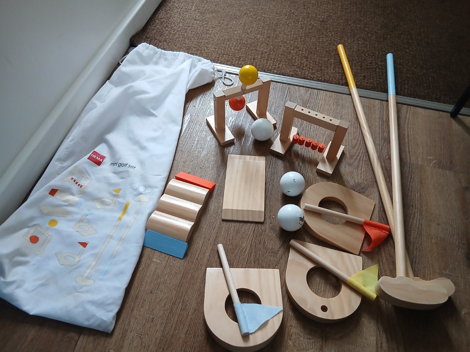 Hema Mini Golf Set - Compleet houten speelgoed, Ophalen of Verzenden, Gebruikt