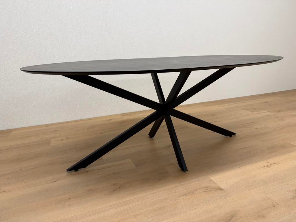 Ovale eettafel HPL Steen 200x100 - Direct Leverbaar, 100 tot 150 cm, 200 cm of meer, Ophalen of Verzenden, Zo goed als nieuw