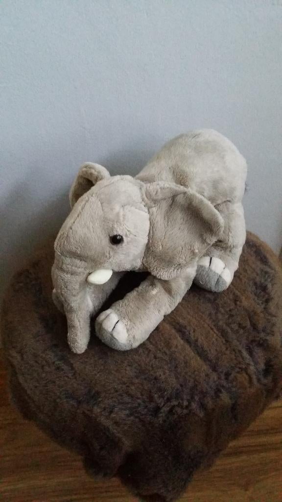 Unitoys olifant grijs witte tenen en hoorns velours van Kop, Kinderen en Baby's, Speelgoed | Knuffels en Pluche, Overige merken