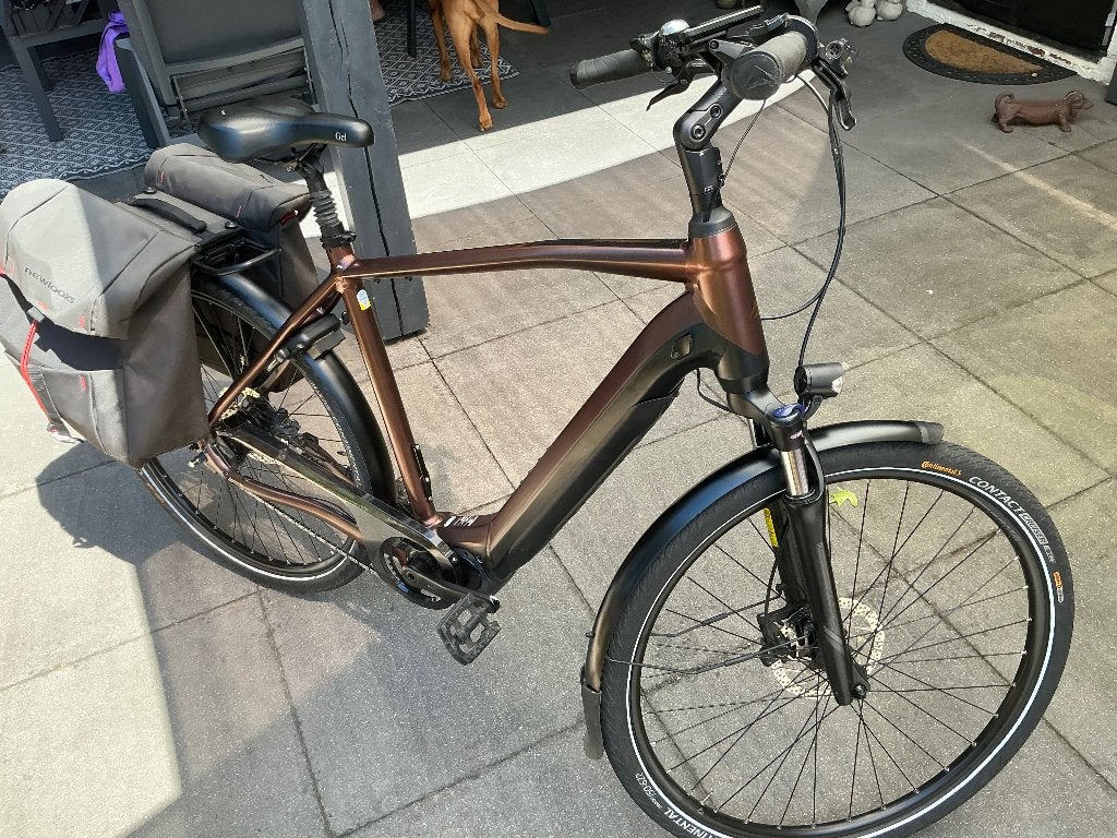 Herenfiets middenmotor accu in het frame, Gebruikt, 50 km per accu of meer, 55 tot 59 cm, Ophalen