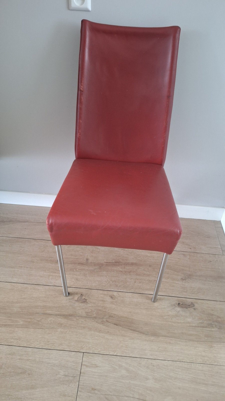 Set van 4 rode leren eetkamerstoelen van Bert Plantagie, Huis en Inrichting, Stoelen, Ophalen, Gebruikt, Vijf, Zes of meer stoelen