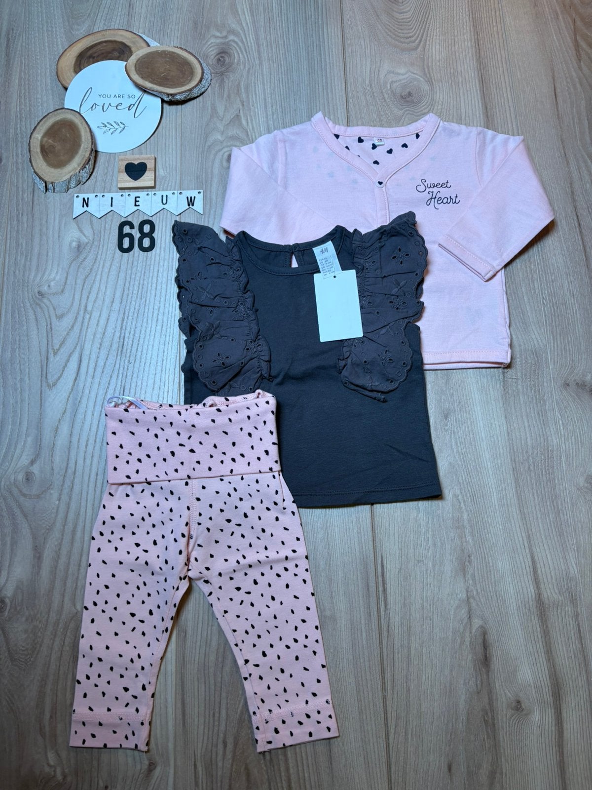 Baby meisje h&m setje shirt broekje zeeman vestje maat 68, Kinderen en Baby's, Babykleding | Maat 68, Ophalen of Verzenden, Nieuw