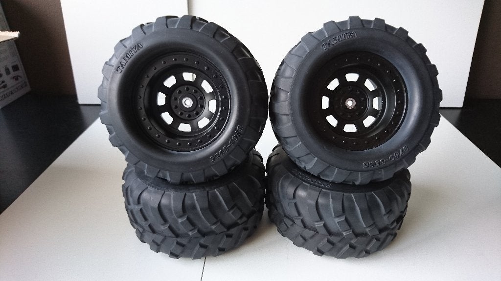 Tamiya Agrios Wielen/banden met aluminium adapters, Elektro, Auto offroad, Nieuw, Ophalen of Verzenden
