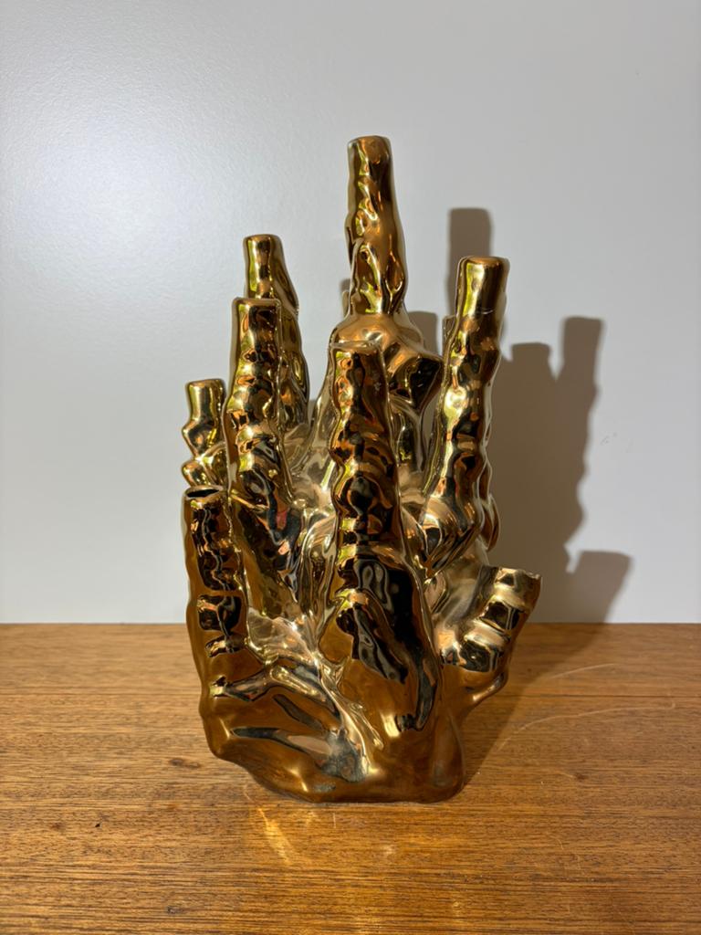 Vintage 4 Pols Potten Coral vazen goud Norm Trapman.689, Ophalen