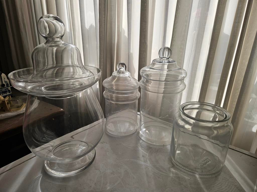 Diverse glazen potten en schalen set, Antiek en Kunst, Ophalen