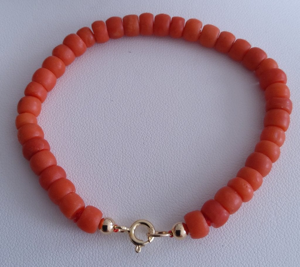 Armband antiek bloedkoraal met een 14 karaat gouden slot, Verzenden, Goud, Armband, Met edelsteen