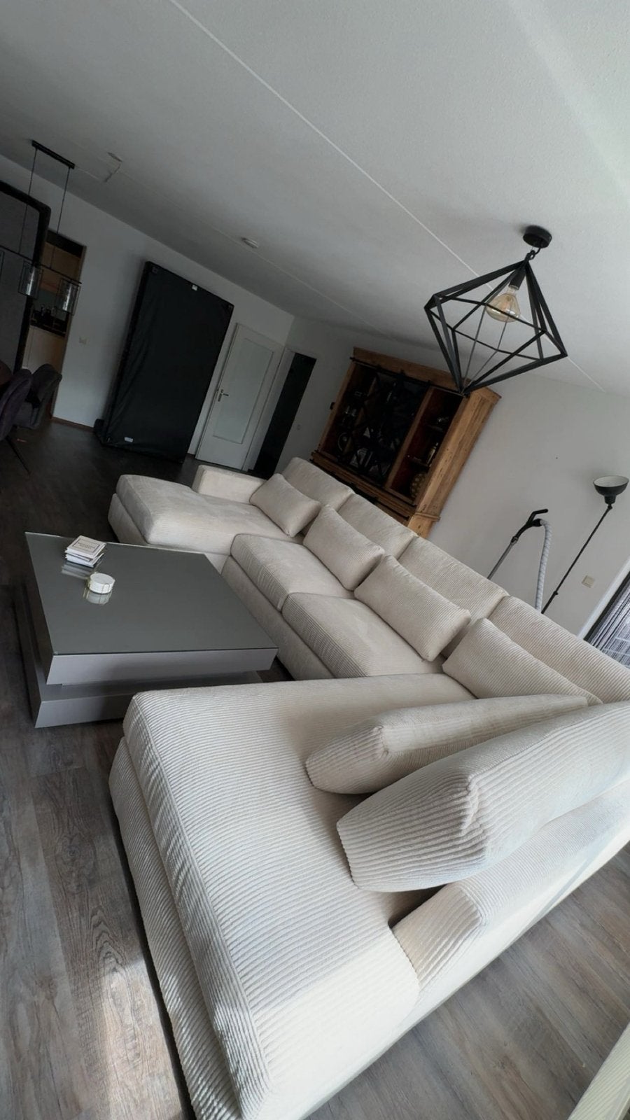 U bank ribstof beige, Ophalen, Nieuw, Stof