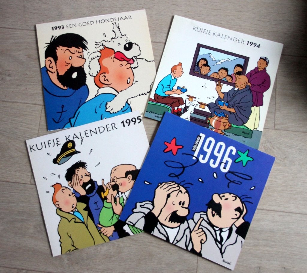 4x Kuifje kalender Tintin Hergé 1993 tot 1996 NL versie, Verzenden, Kuifje, Zo goed als nieuw, Beeldje of Figuurtje