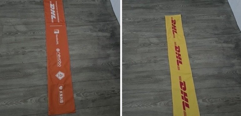 DHL sjaal - Leuk en opvallend accessoire, Ophalen of Verzenden, Gedragen, Overige maten, Sjaal