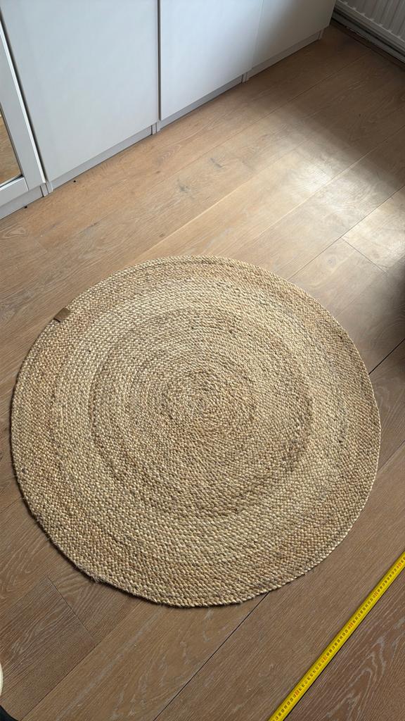 Rotan Lifestyle vloerkleed  dubbelzijdig 105 cm - als nieuw, Ophalen, 100 tot 150 cm, Wit, Rond