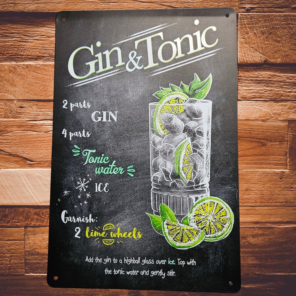 Metalen Wandbord Gin Tonic Cocktail Recept A4, D, Nieuw, Ophalen of Verzenden, D
