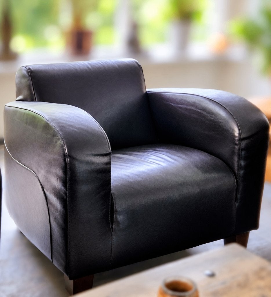 Twee Design Fauteuils in Donkerbruin Leer, Huis en Inrichting, Ophalen, Gebruikt, Design, 75 tot 100 cm