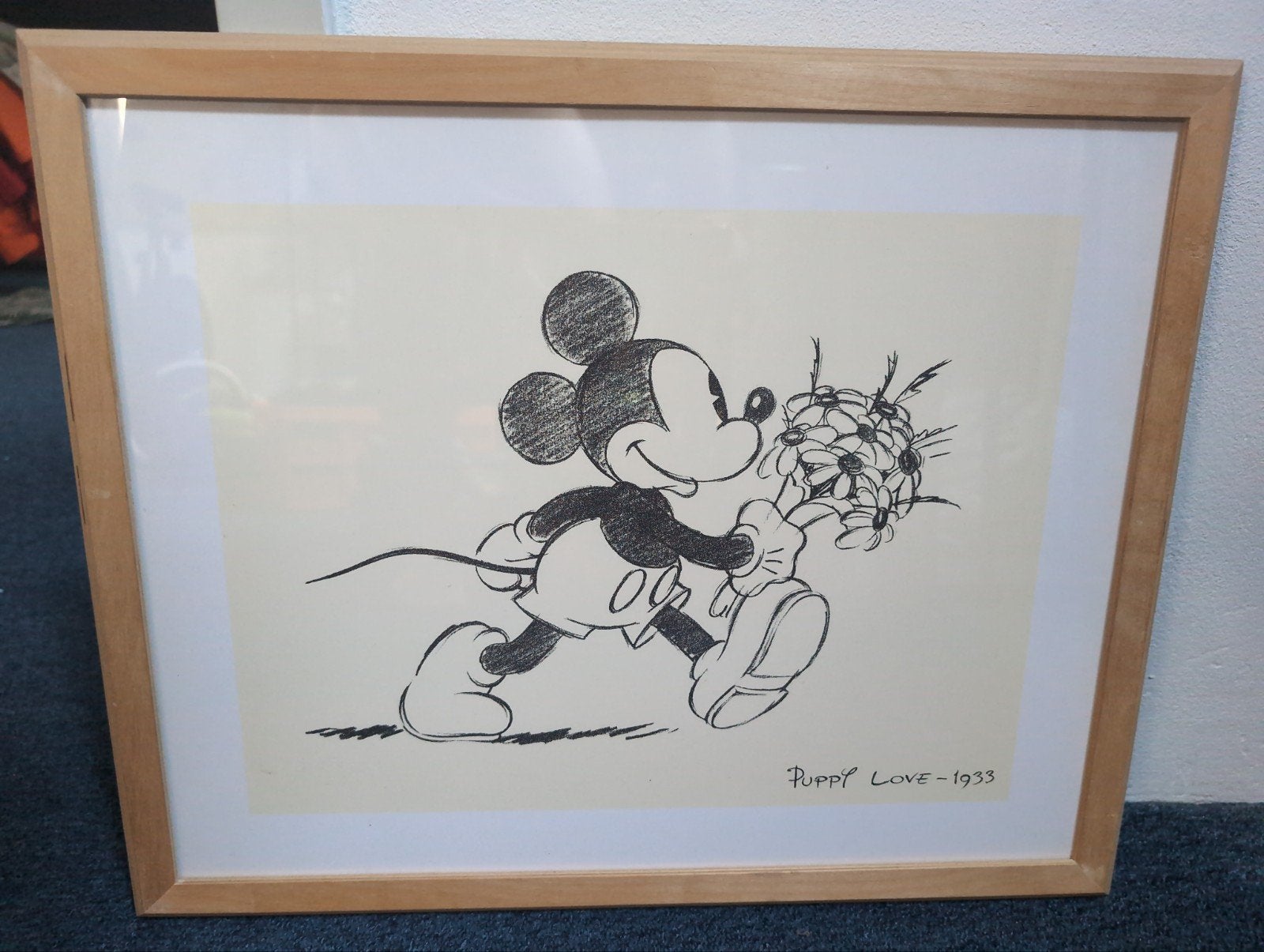 Mickey Mouse 'Puppy Love - 1933' ingelijste tekening, Ophalen, Tekening, Potloodtekening, Ingelijst