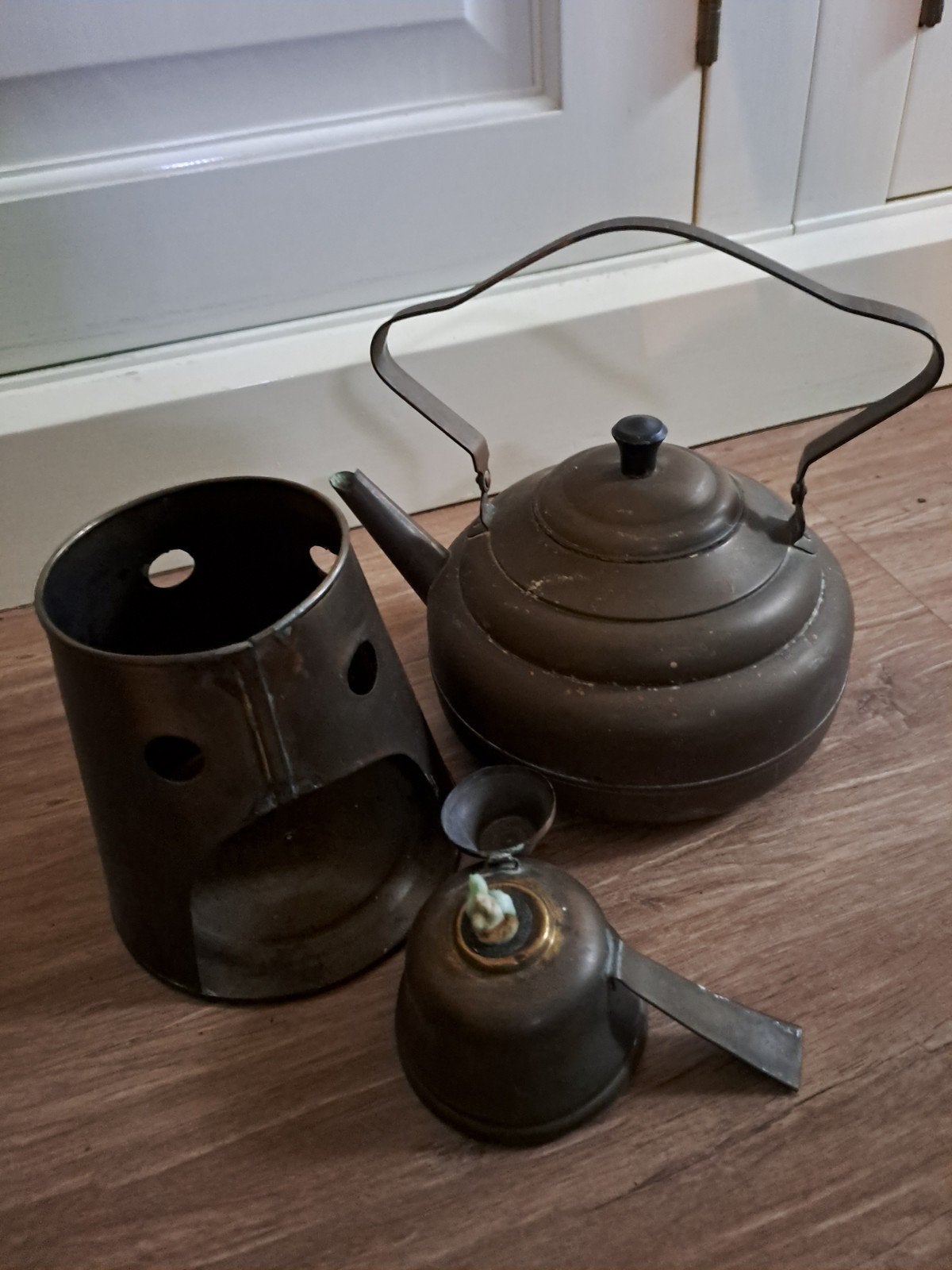 Antieke Koperen Theepot met Spiritusbrander, Ophalen of Verzenden