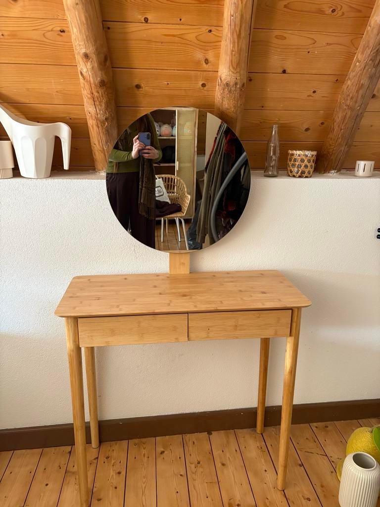 Bamboe make-up tafel met spiegel, Ophalen, 50 tot 100 cm, Zo goed als nieuw, Minder dan 100 cm