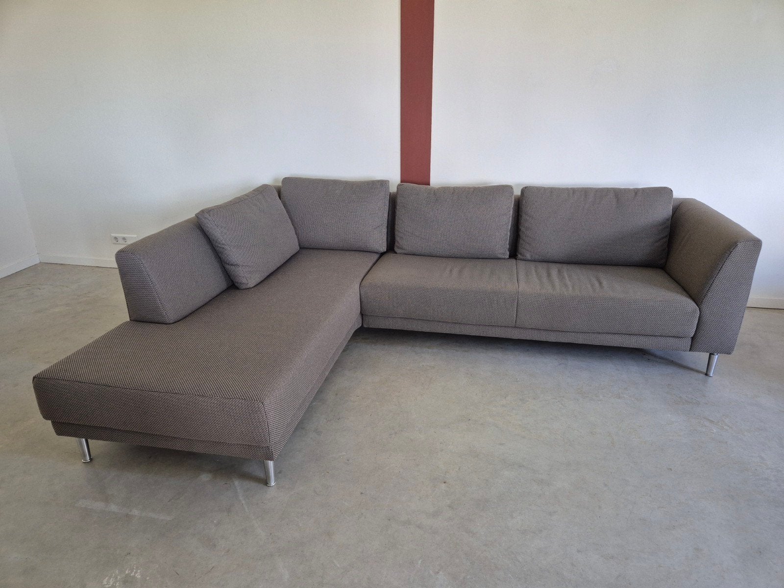 Moderne Koinor Genova Hoekbank met Longchair - Grijs, Stof, Ophalen, 250 tot 300 cm, Gebruikt, Hoekbank