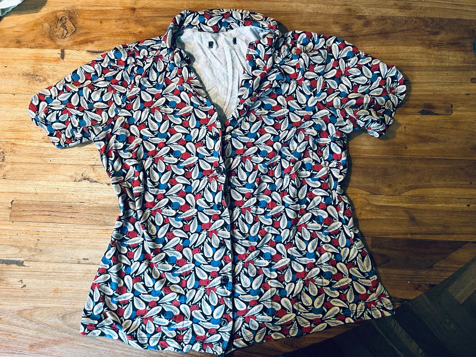 King Louie Blouse met Korte Mouwen en Bladprint m 38, Maat 38/40 (M), Meerkleurig, Ophalen of Verzenden, Zo goed als nieuw