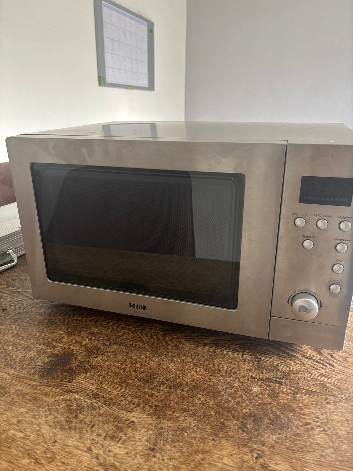 ETNA- Combimagnetron ECM243RVS - Magnetron, Grill, Hetelucht, Gebruikt, Ophalen of Verzenden, Draaiplateau, 45 tot 60 cm