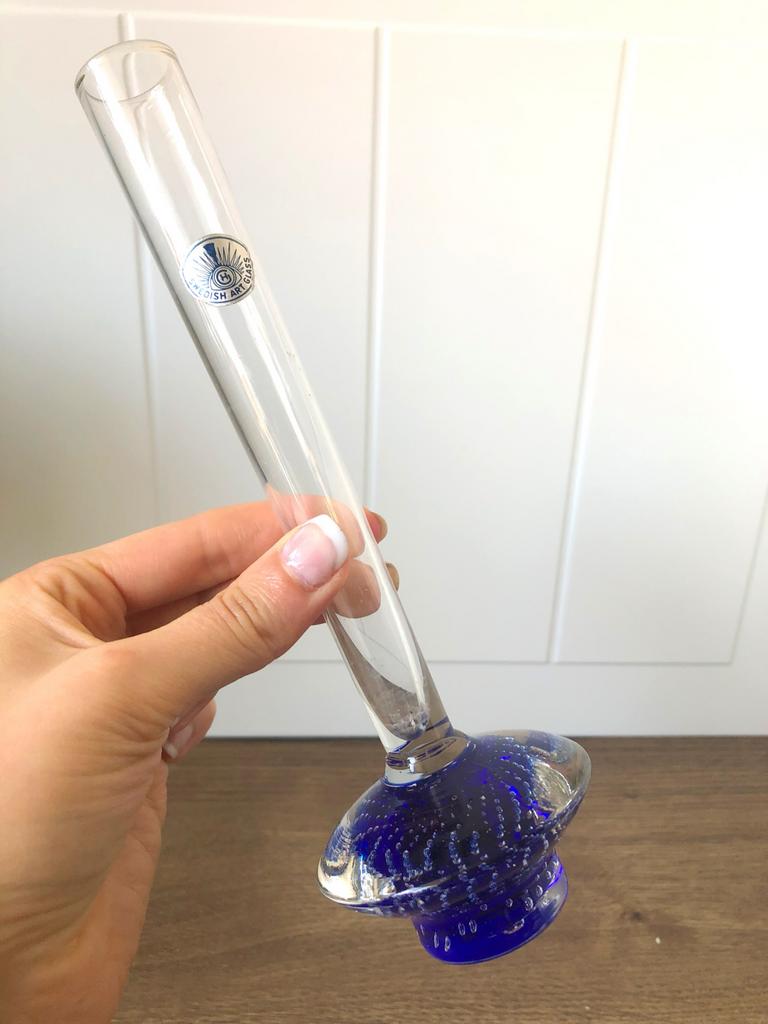 Zweedse Art Glass Vaas - Kobaltblauw met Luchtbellen, Ophalen of Verzenden