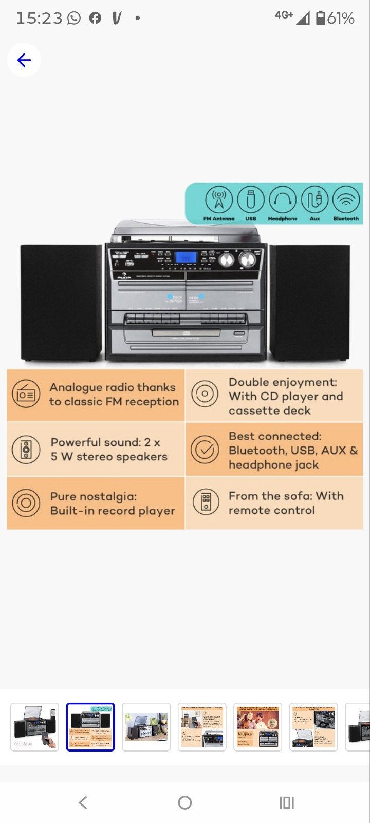 Stereo met platenspeler, CD, cassette, radio, Blu, Audio, Tv en Foto, Ophalen of Verzenden, Nieuw, Cassettedeck, Losse componenten