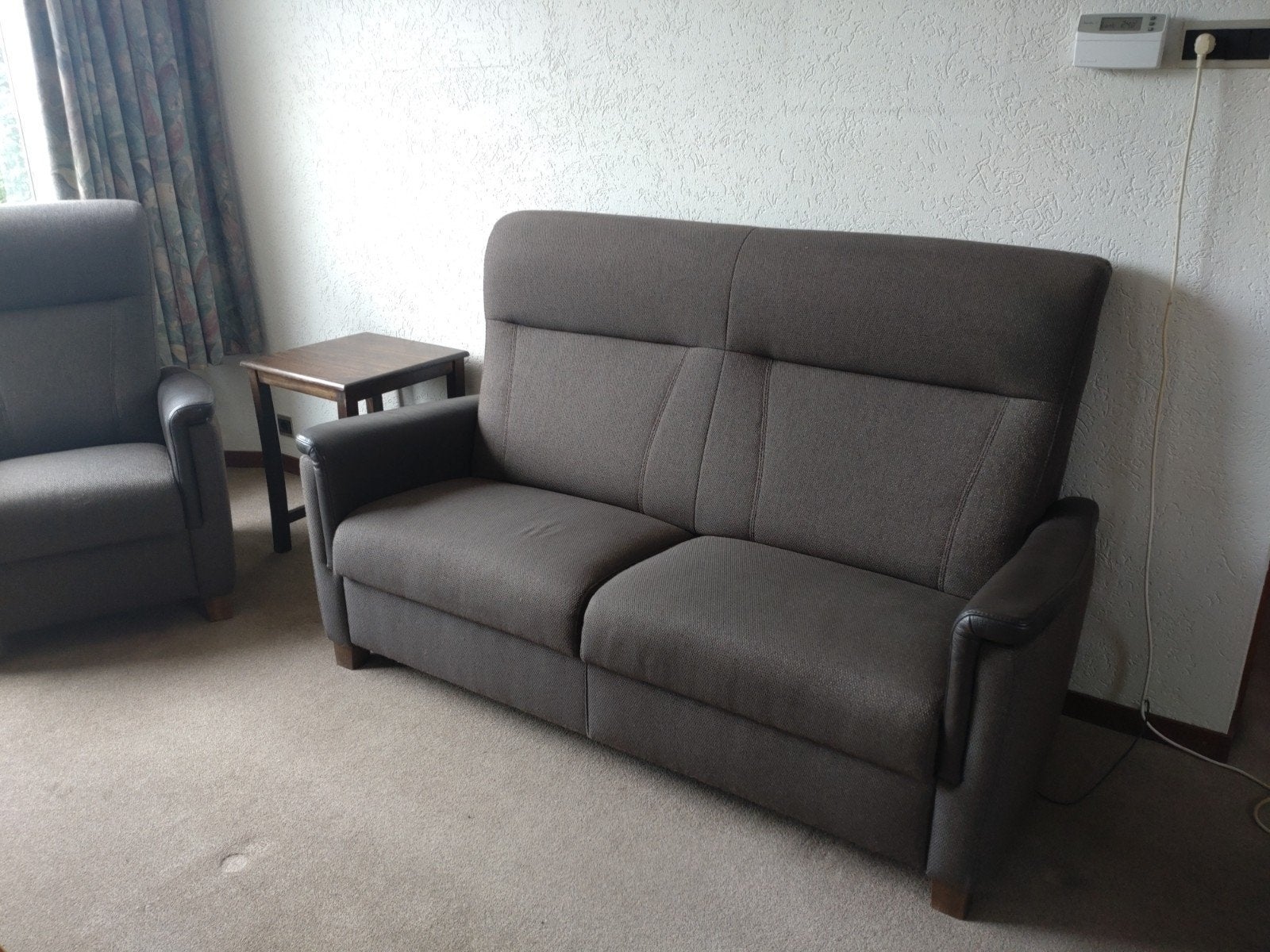 Bank 2,5-zits met twee fauteuils - Antraciet/Bruin, Ophalen, Gebruikt, Leer