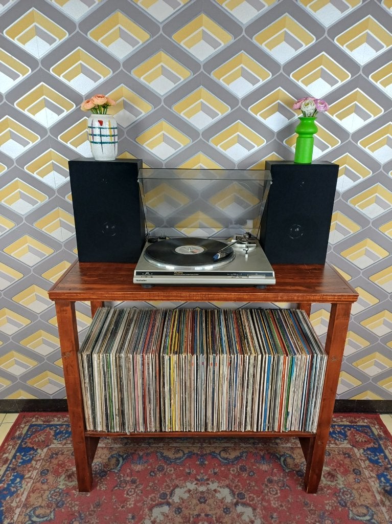 Audiomeubel platenkast platenspelerkast retro vintage hout, Ophalen, Gebruikt, 50 tot 100 cm, VINTAGE