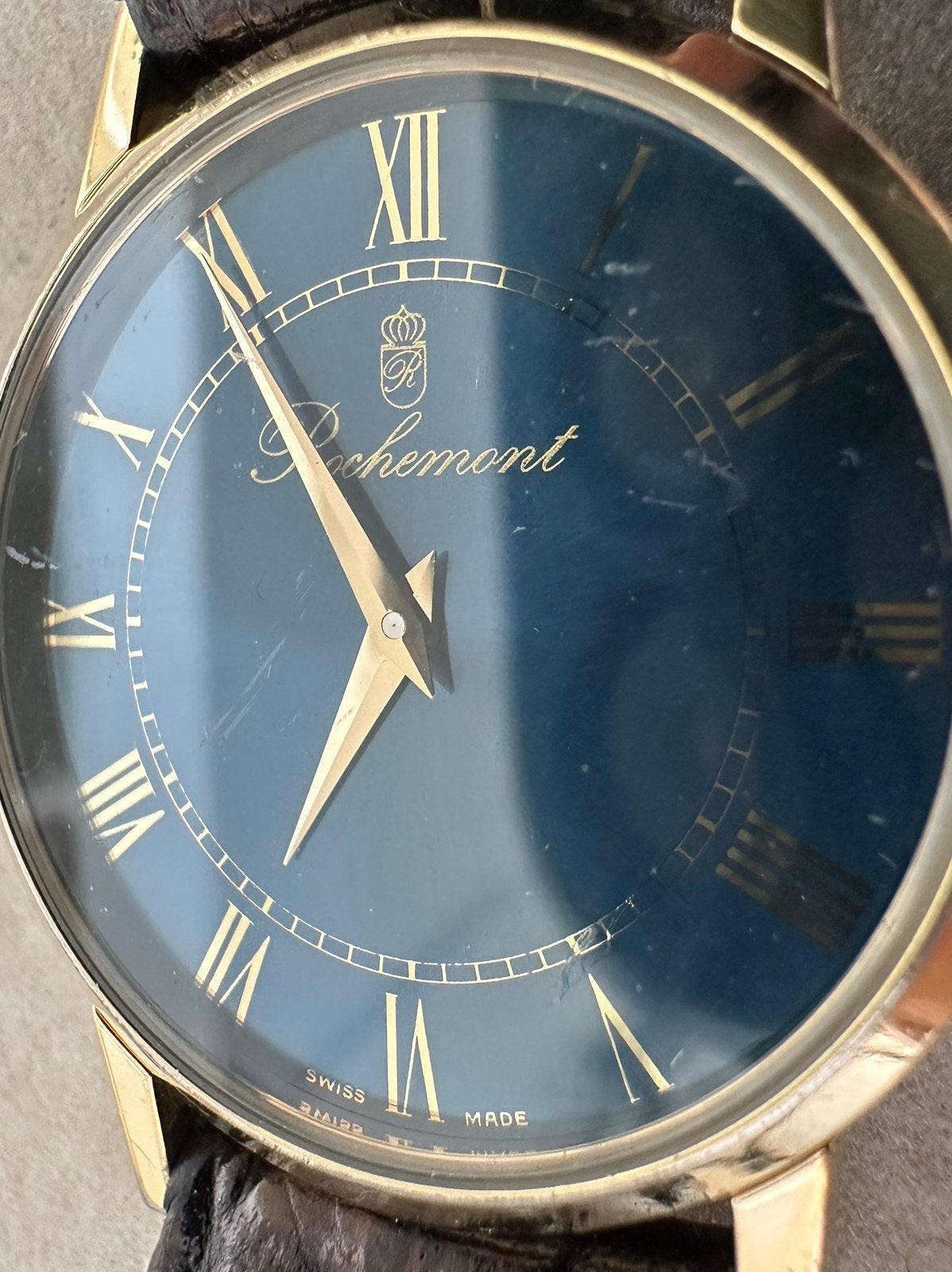 Vintage Rochemont horloge van Siebel juweliers (heel plat), Ophalen of Verzenden, Zo goed als nieuw, Leer, Overige merken