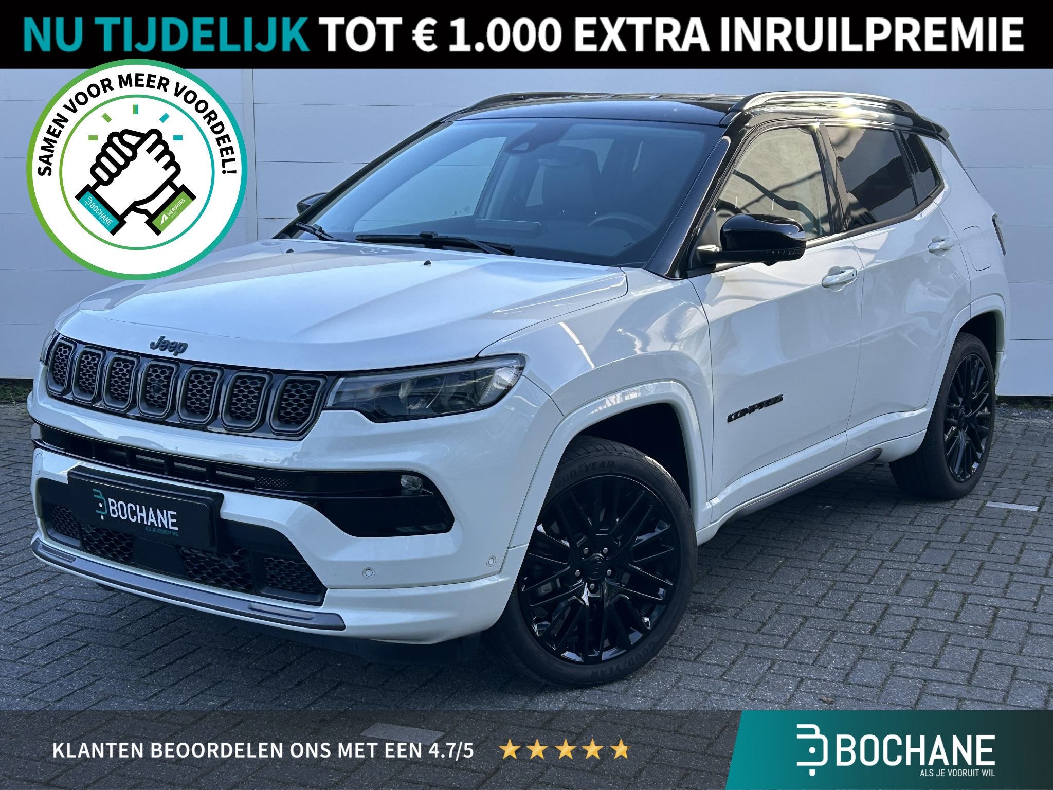 Jeep Compass 4xe 240 Plug-in Hybrid Electric S (Hoge Instap), 4 cilinders, Met garantie (alle), Wit, Bedrijf