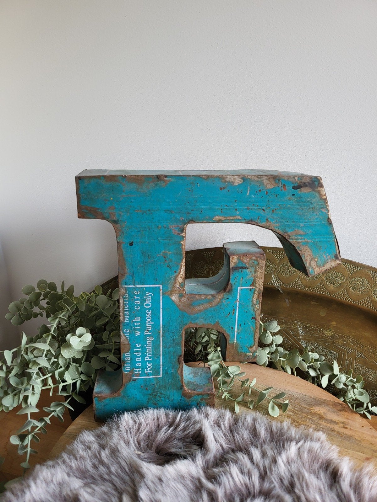 Turquoise Metalen Letter F - Vintage Decoratie, Ophalen of Verzenden, Gebruikt, Metaal